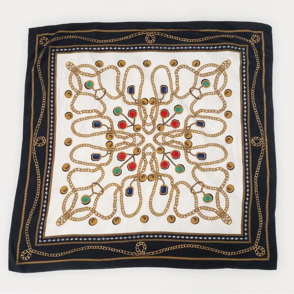 Vintage Chain Pattern Scarf - Black, Gold, Red, Green, Blue